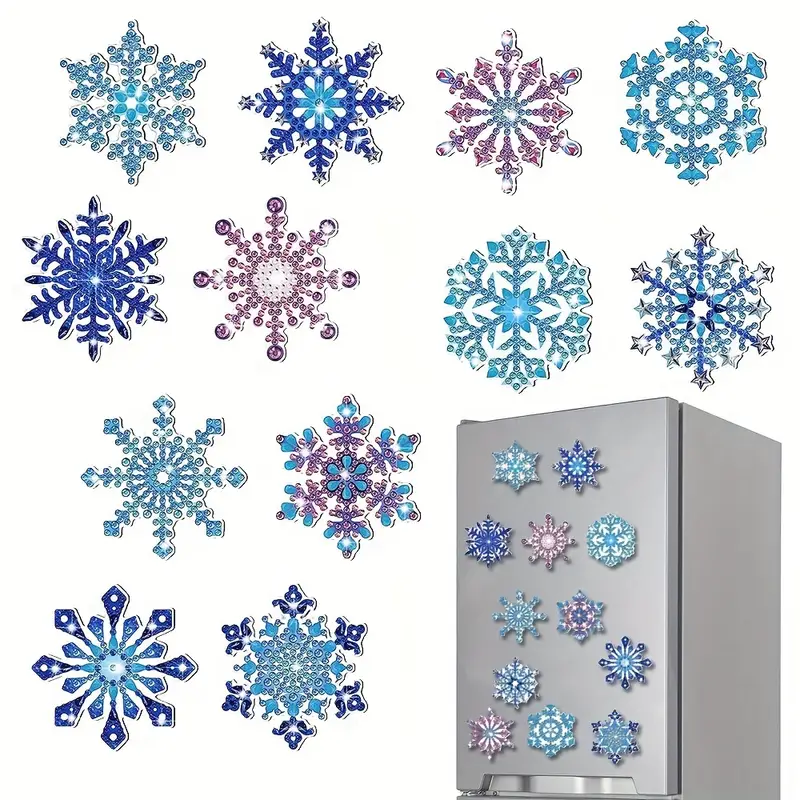 12pcs Set Snowflake Diamond Painting Refrigerator Stickers Christmas  Snowflake Random Stickers Magnetic Refrigerator Stickers Handmade Diamond  Paintin