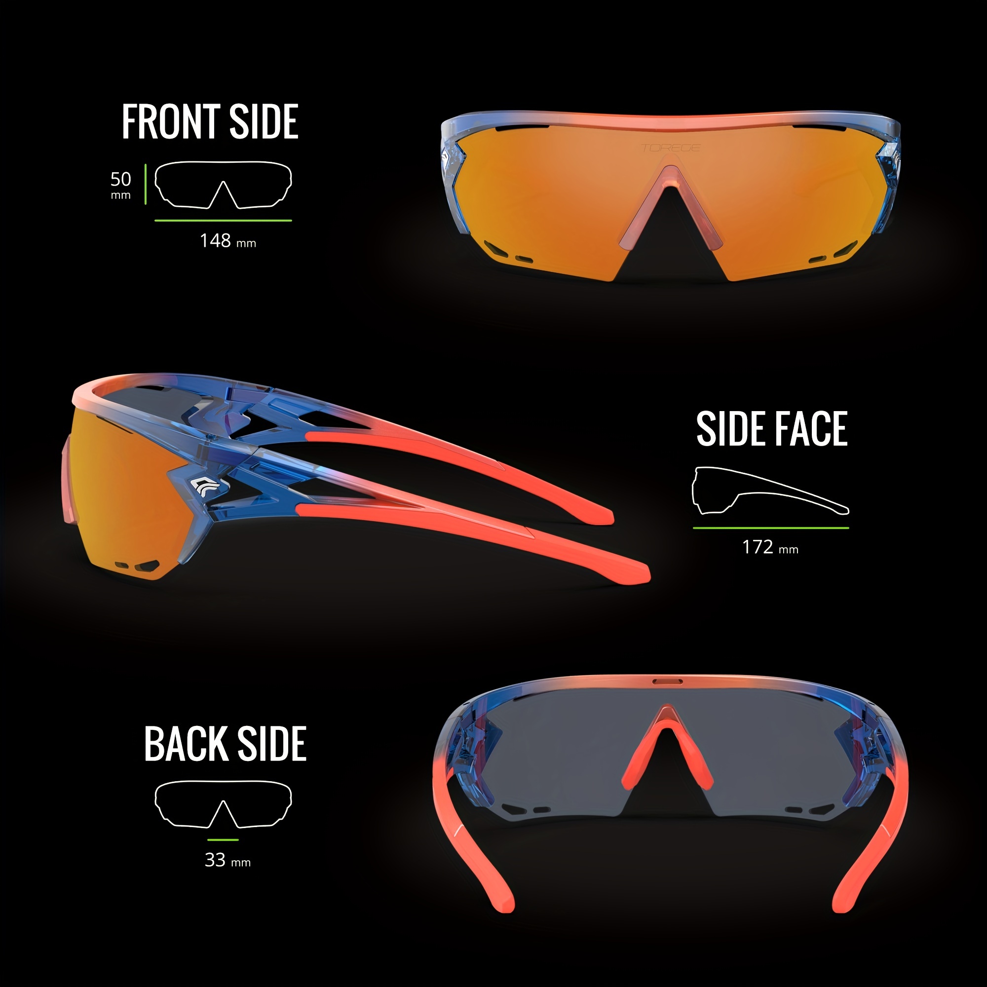 TOREGE Polarized Sports Sunglasses For Man Women Cycling Running Fishing  Golf TR90 Unbreakable Frame TR12 WANDERER (Transparent&Black&Blue Lens)  price in UAE,  UAE