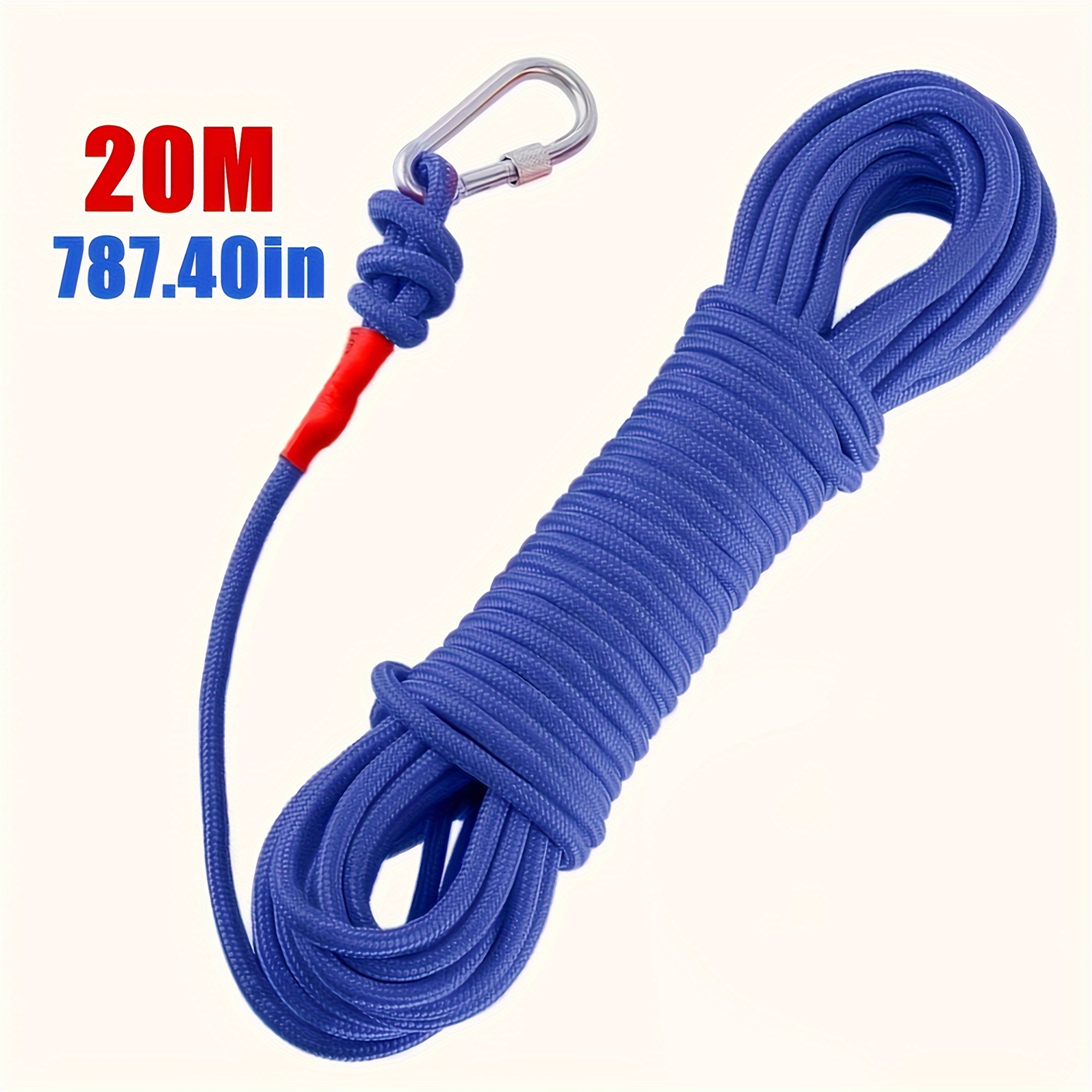 

1pc 10m/20m Magnet Fishing Rope, Carabiner Nylon Braided Rope, Nylon Mooring Line For Anchor, Clothesline, Boat Anchor, Crafting, Blocking, Pulling, Draging, Cargo, Tying, Tow Rope, Paracord Leash