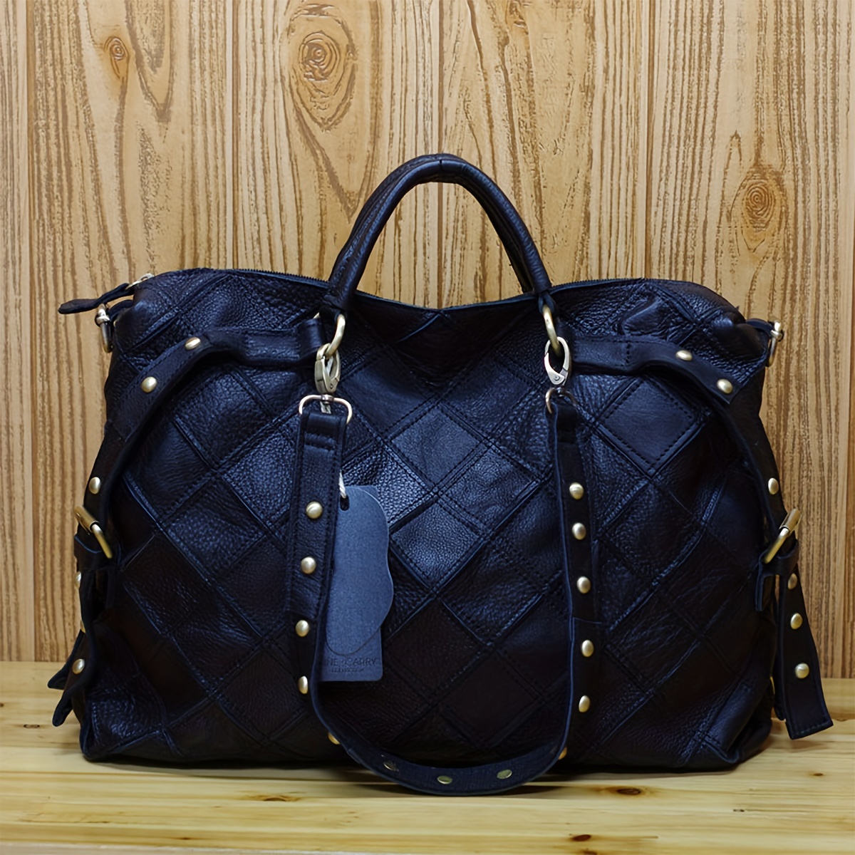 Color Block Plaid Large Capacity Tote Bag, Pu Leather Textured Shoulder Bag,  Casual Versatile Commuter Bag - Temu