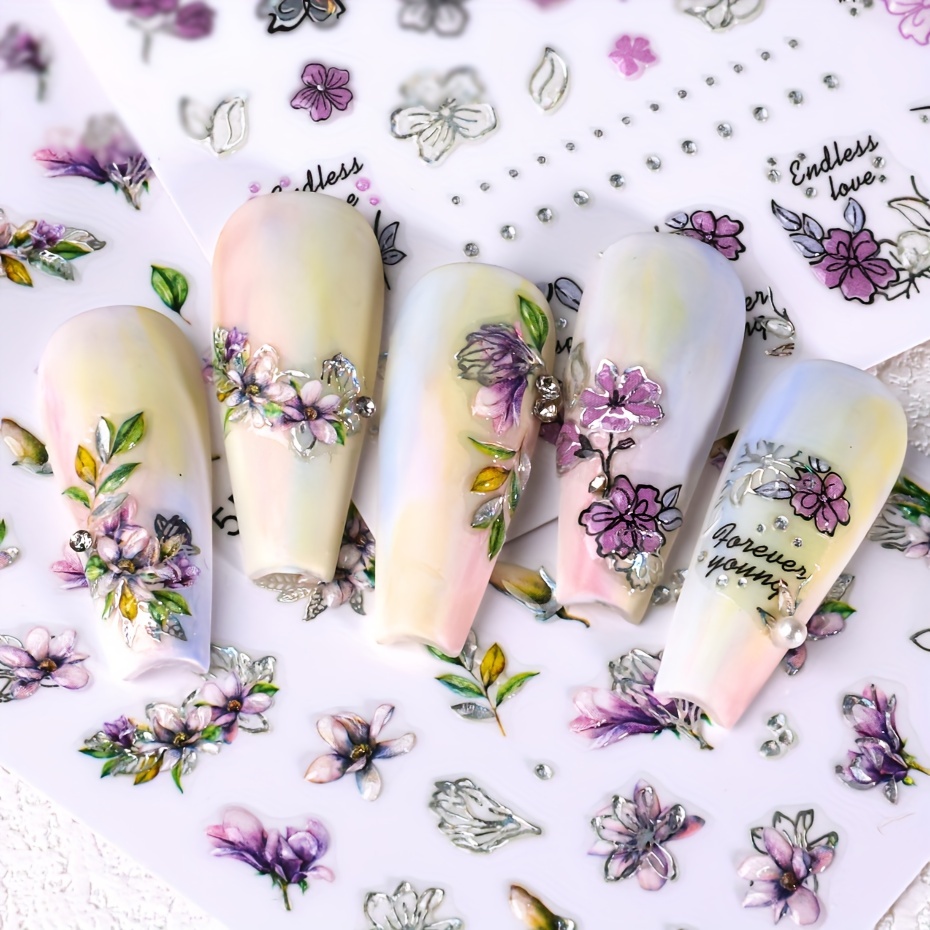 Naturaleza muerta nails  Floral nails, Glitter nails acrylic, Flower nails