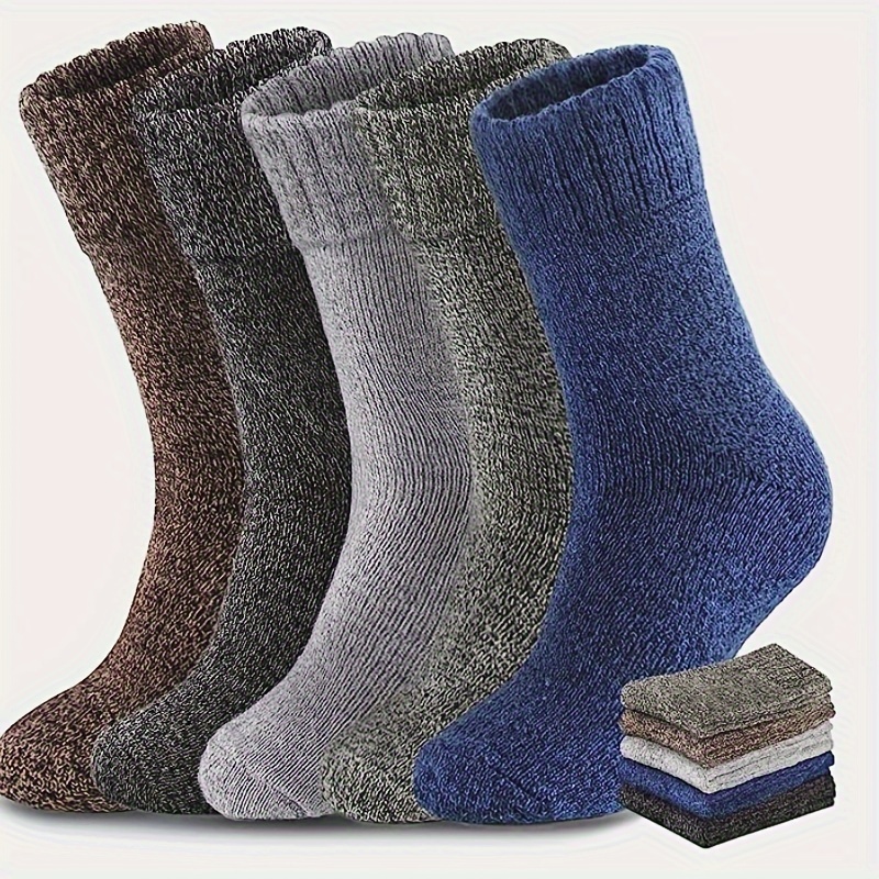 

5pairs Men's Thickened Thermal Socks For Autumn Winter, Casual Plain Color Crew Socks, Men's Warm Socks