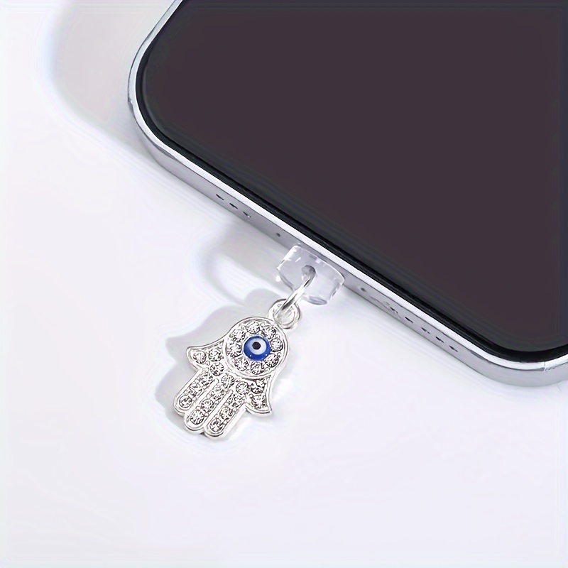 Mobile Phone Dust Plug Alloy Rhinestone Palm Pendant For Iphone Type-c Earphone Hole Dust Plug