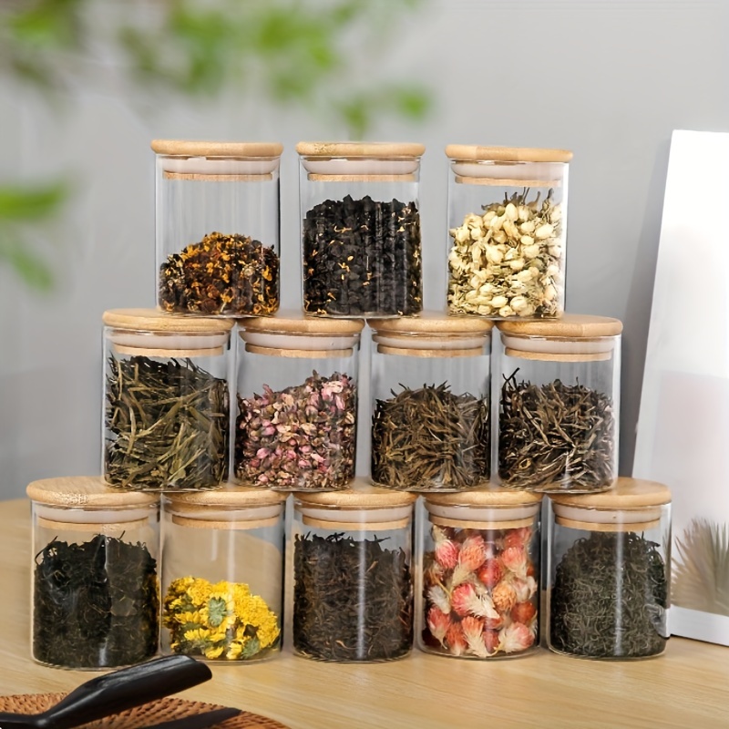 Bamboo Lid Glass Storage Jar, Kitchen Glass Sealed Jar, Condiment