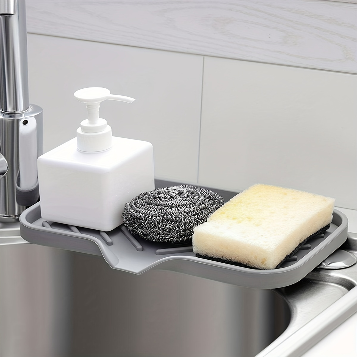 Silicone Sponge Holder - Kitchen Sink Organizer Tray for Sponges Soap  Dispenser Scrubber - Silicone Kitchen Sink Organizer Caddy Tray - Soap  Holder 