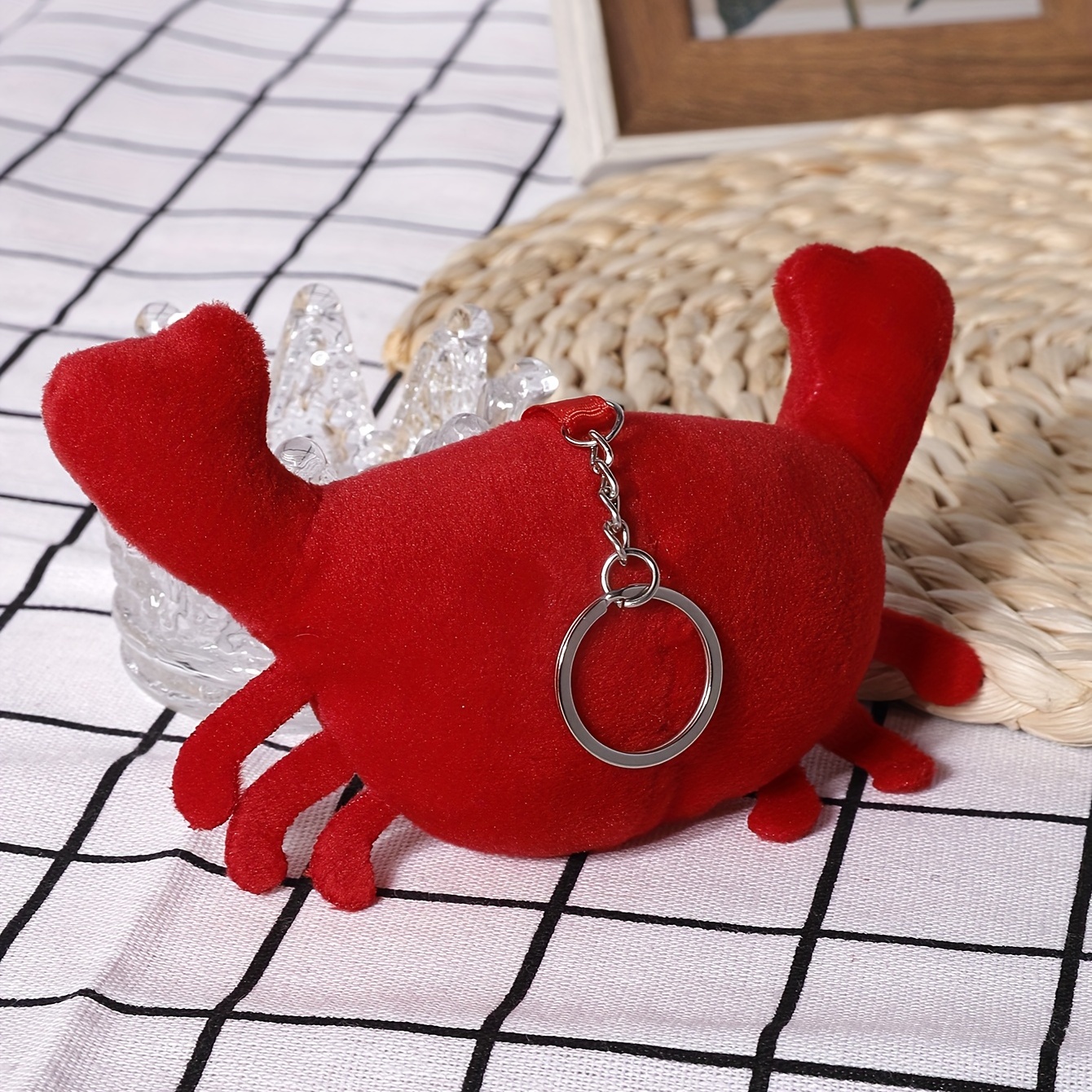 Pu Leather Crab Pom Pom Keychain Cute Cartoon Animal Car Pendant