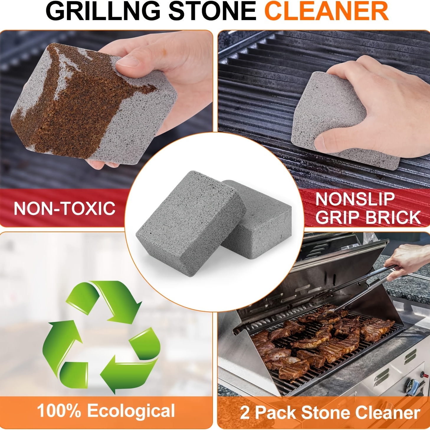 Grill Griddle Cleaning Brick Block, Ecological Grill Cleaning
