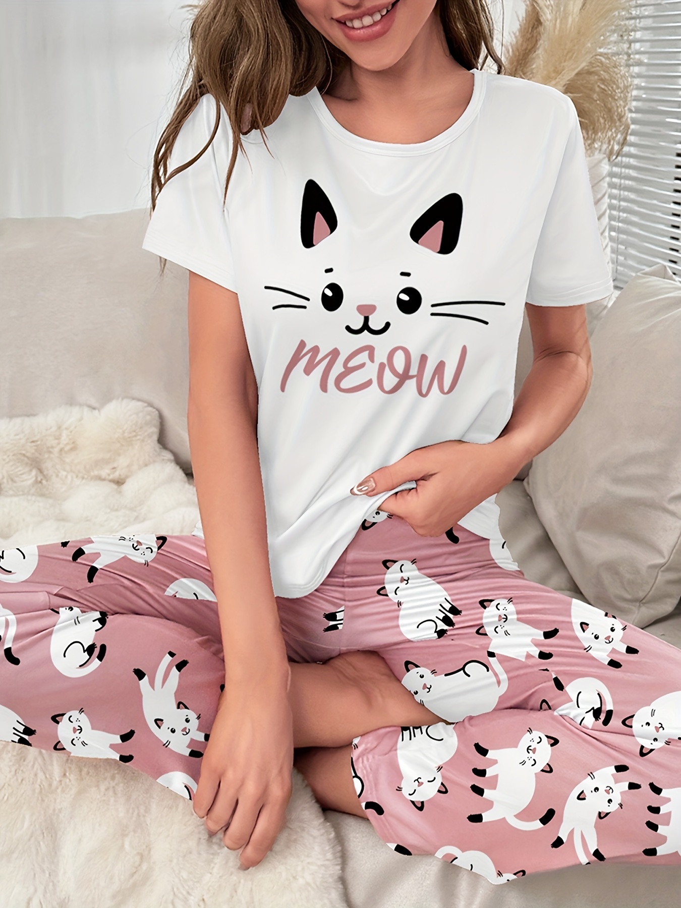 Cute Hello Kitty Cotton Pajamas Women's Summer Short-sleeved