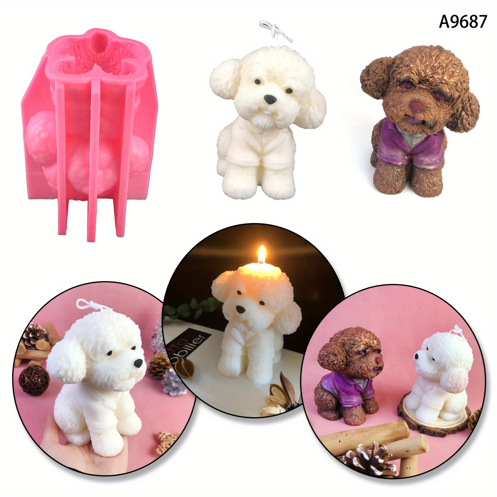 1pc Dog Head Candle Silicone Mold Dog Shape Fragrance Candle Making Wax  Mould