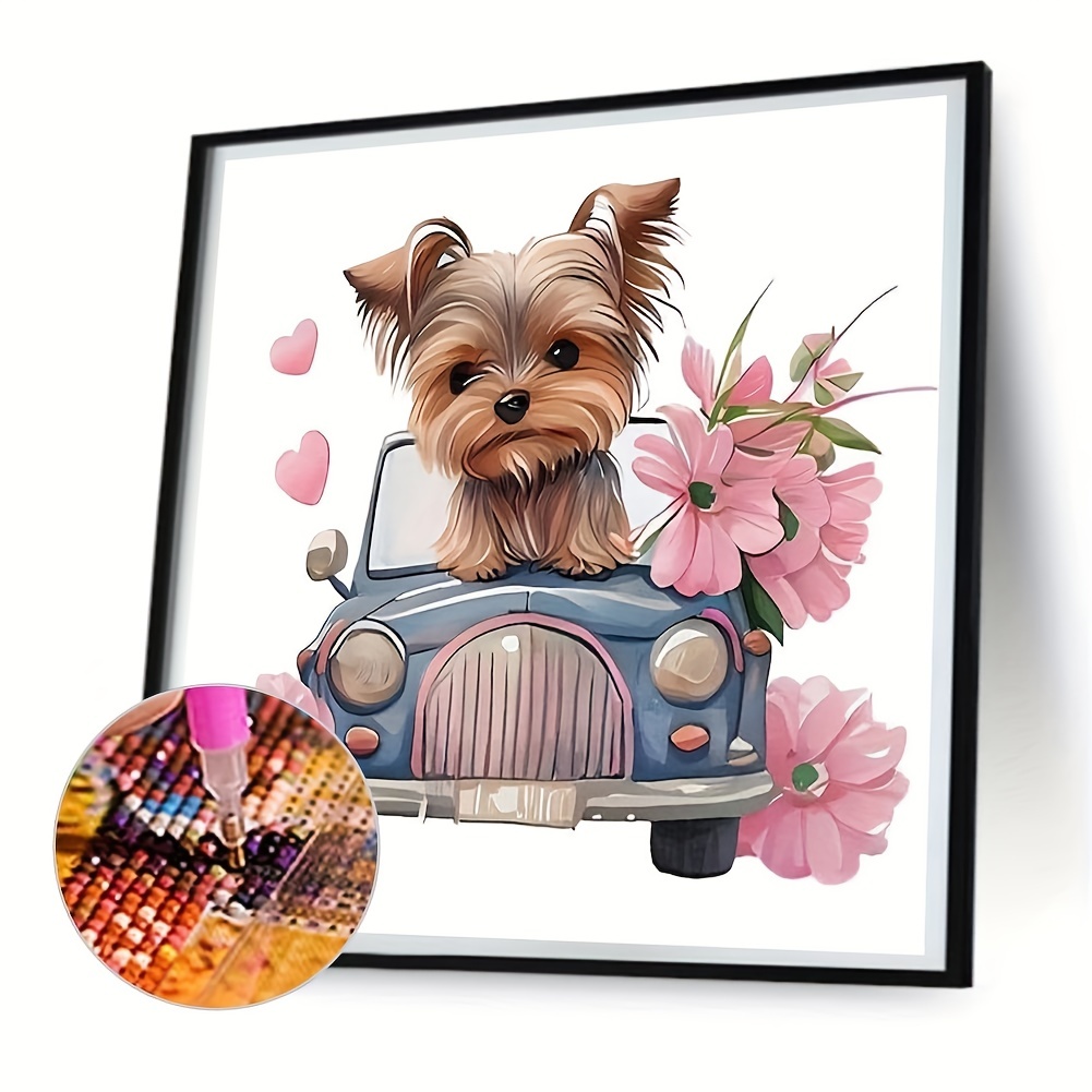 1pc 20*20cm/7.87inx7.87in Without Frame DIY 5D Diamond Painting Set Flower Dog Diamond Painting Full Diamond Art Embroidery Cross Stitch Picture Diamond Painting Art Craft For Wall Decoration