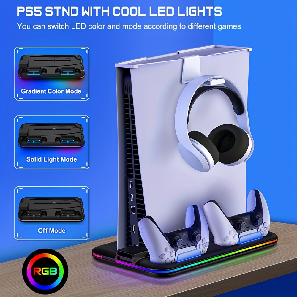 PS5 Slim Stand with Cooling Station and Controller Charging Station for PS5  Slim Console Disc/Digital, for PS5 Accessories-Cooling Fan, RGB Light
