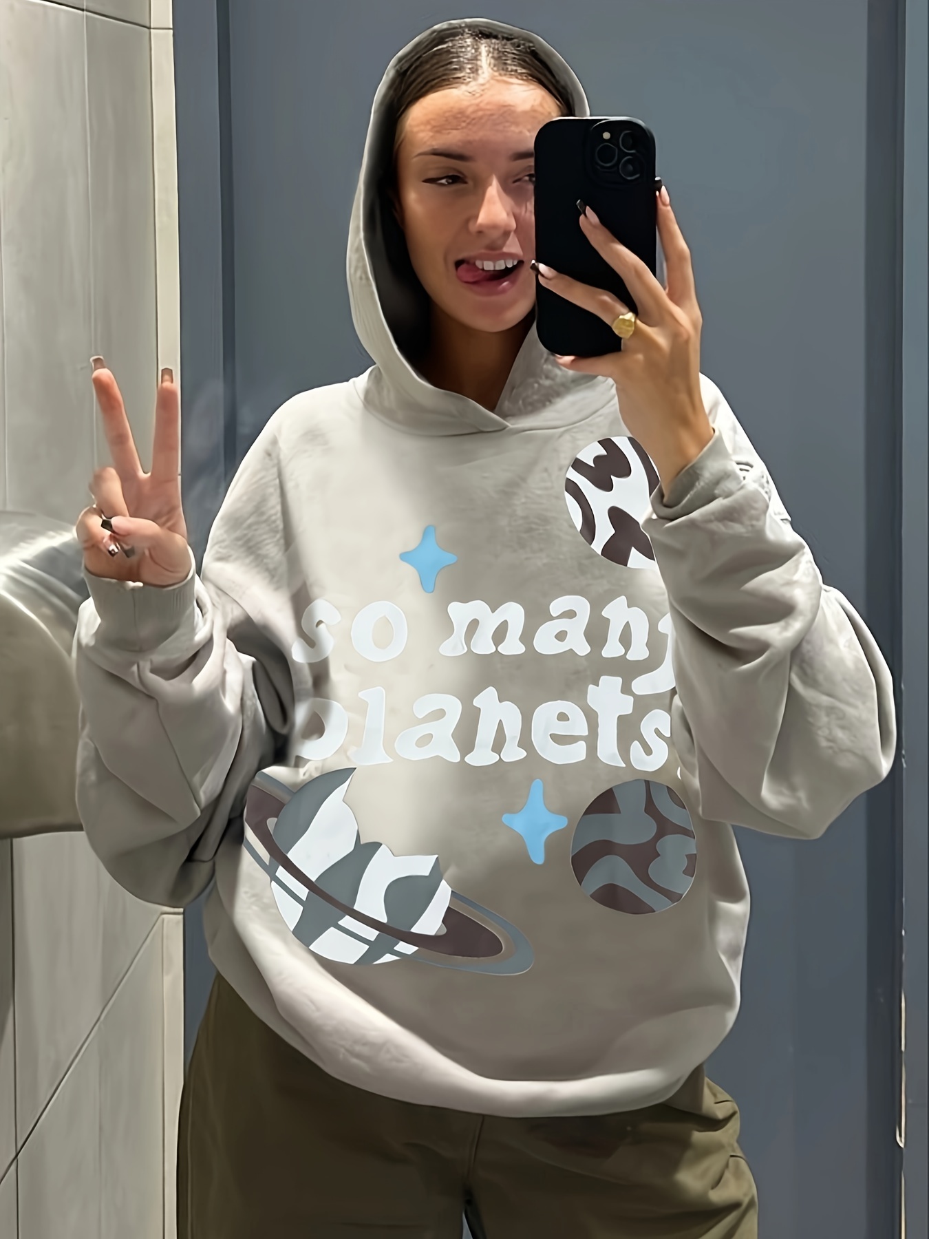 Planet Letter Print Pullover Hoodie Casual Long Sleeve - Temu Canada