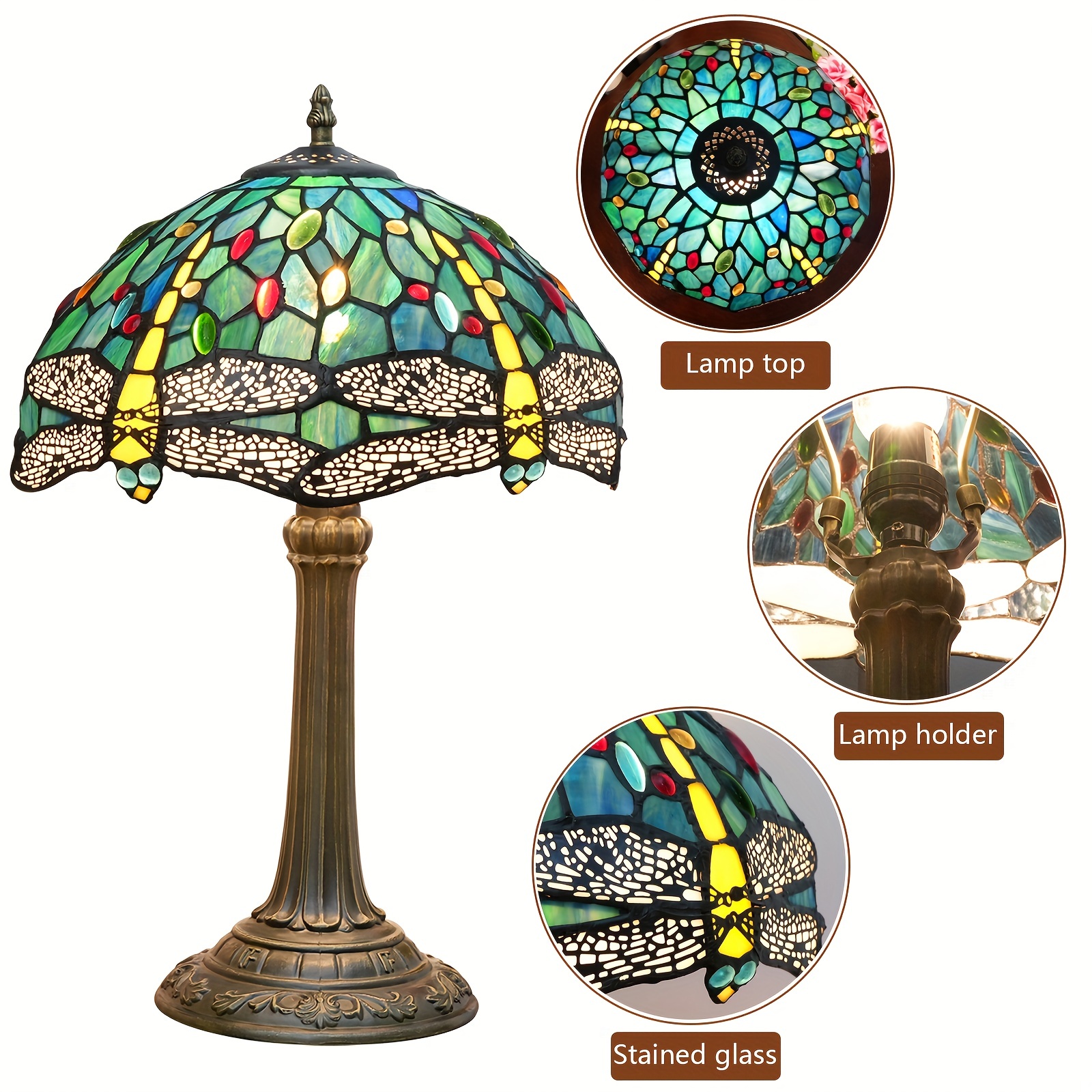 RHLAMPS Lampe banquier Tiffany - Lampe de bureau style feuilles vertes -  Lampe de table en vitrail - 38,1 cm de haut - Lampe piano réglable à  mémoire