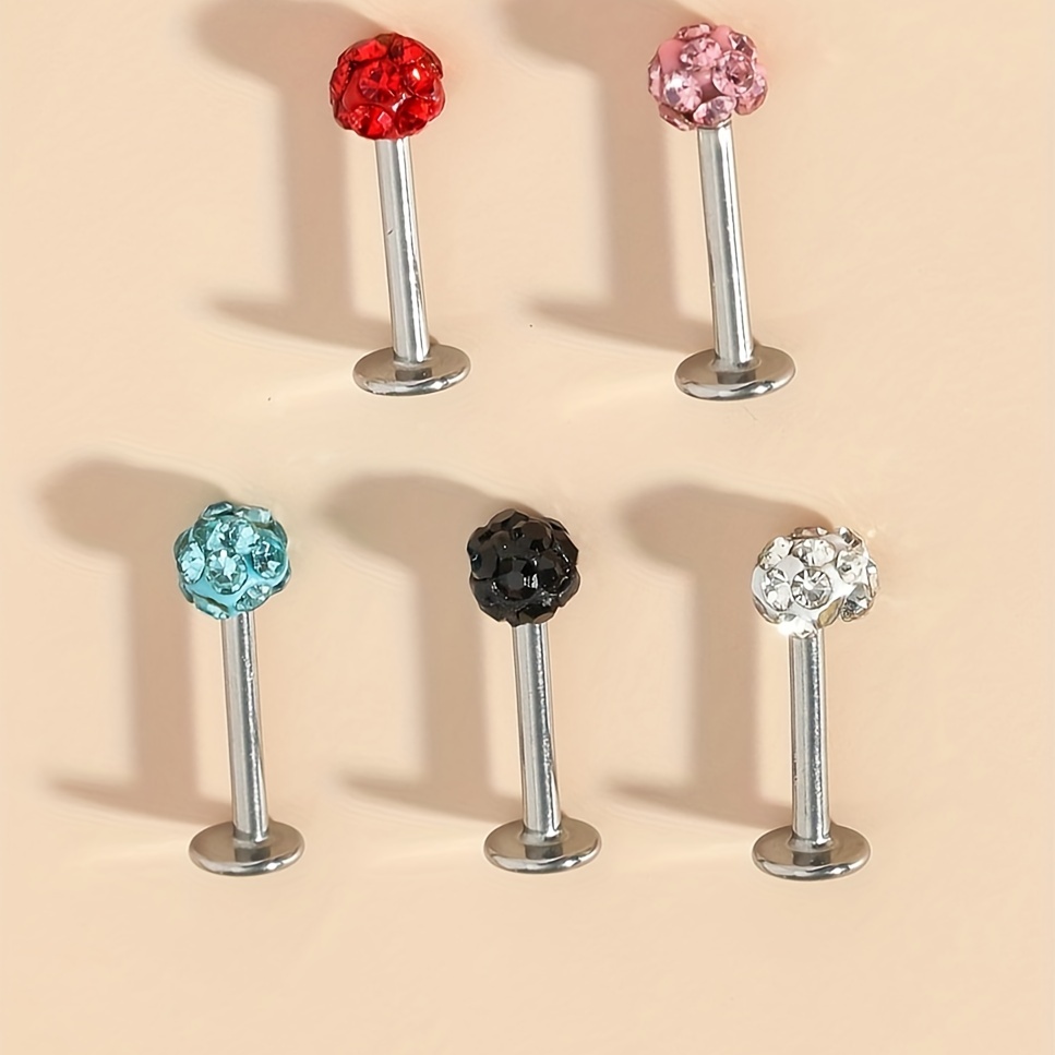 5pcs Rhinestone Stainless Steel Nose Studs, Gift Set