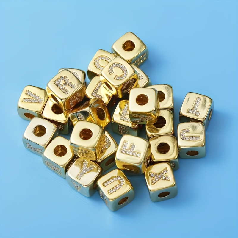 Brass Cubic Zirconia Decor Letter Beads Rhinestone Cube - Temu