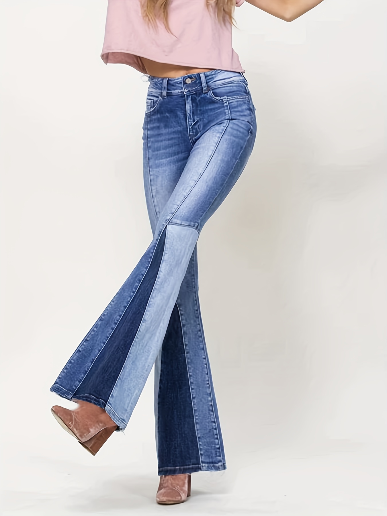 Three Tone Color Block Flare Jeans 70s Vintage - Temu Canada