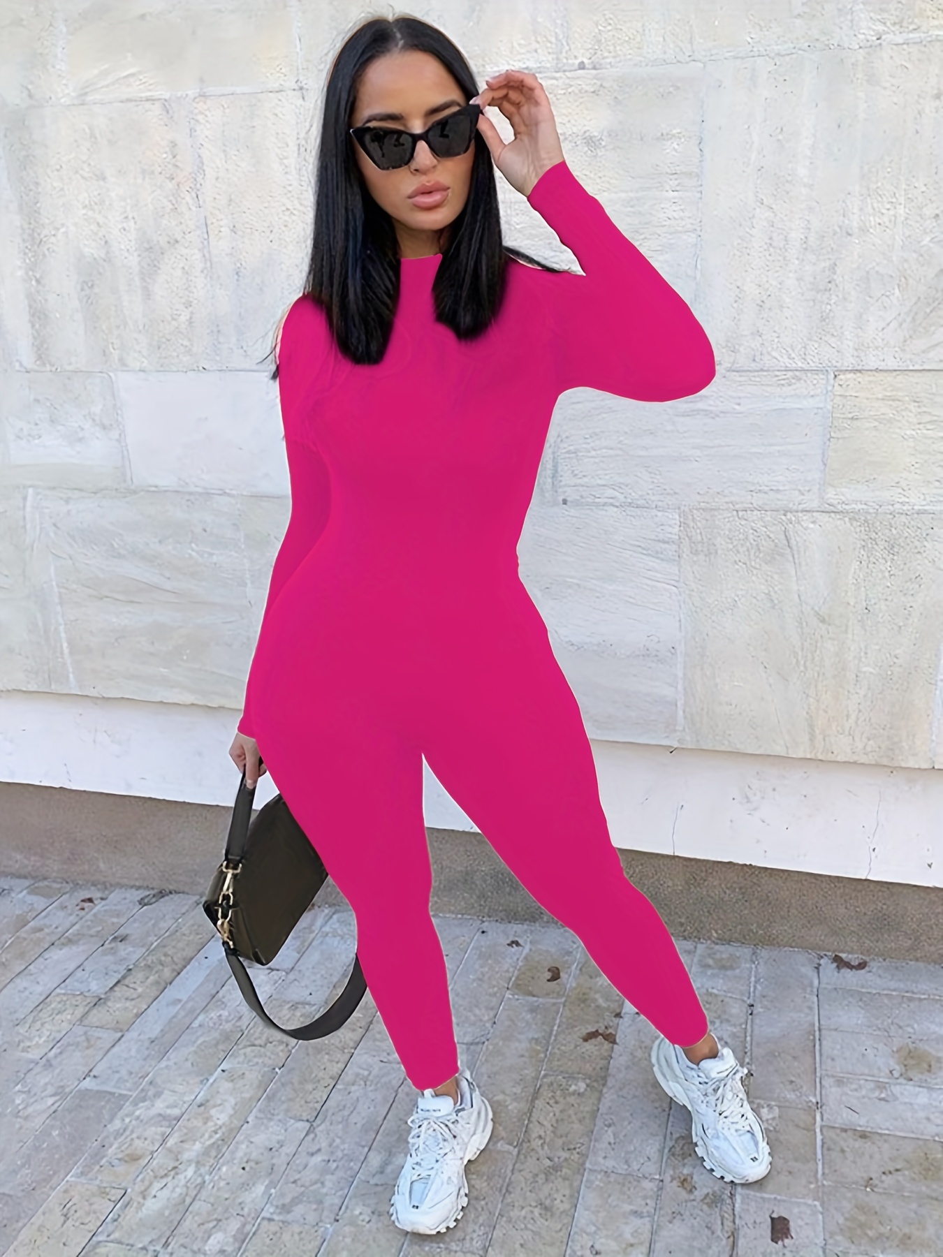 Skinny Crew Neck Jumpsuit Long Sleeve Suit For Spring & Fall