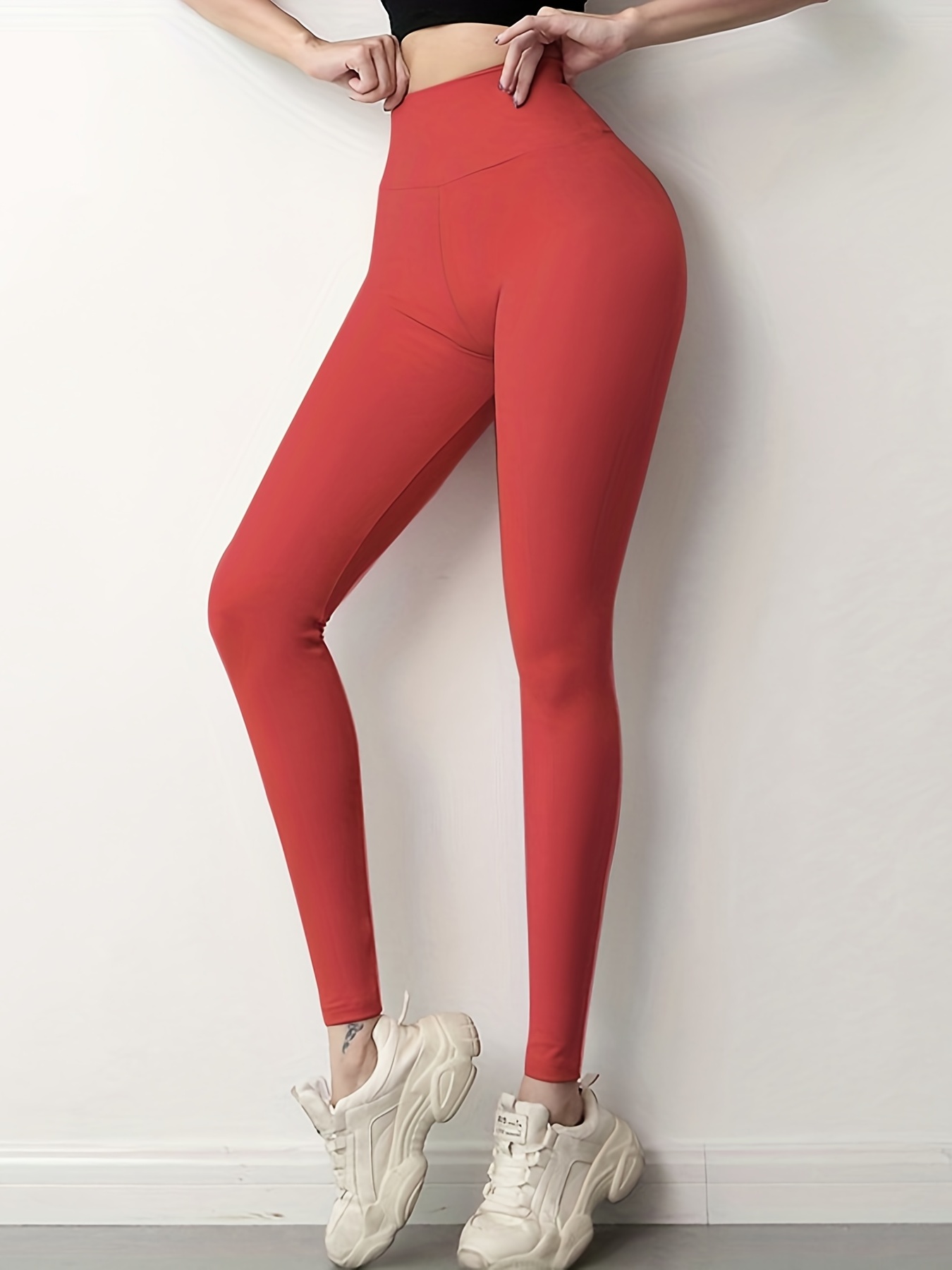 Solid Color Sports Leggings Women High Waisted Tummy Control - Temu  Philippines