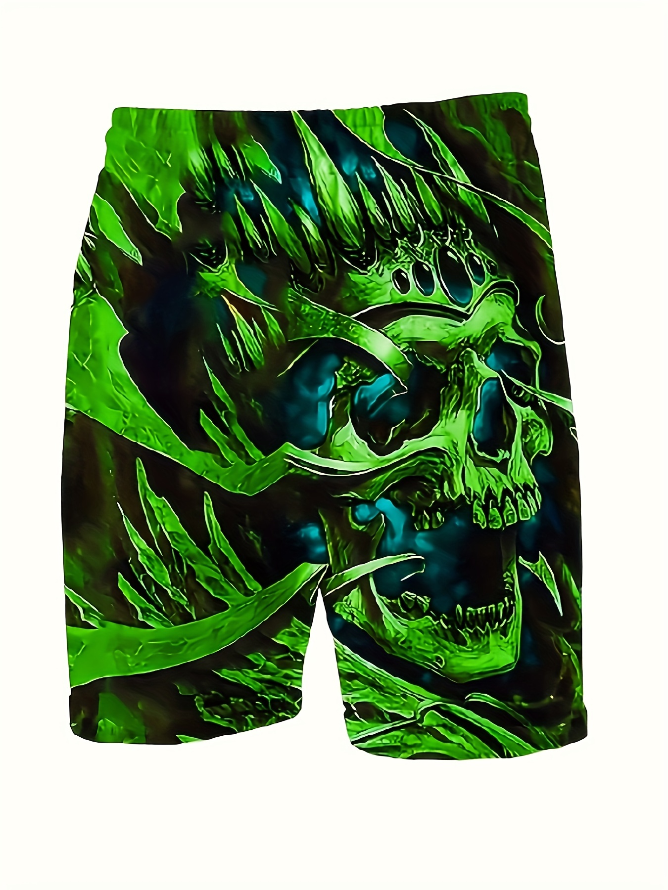 Skull Pattern Comfy Shorts, Men's Casual Slightly Stretch Elastic