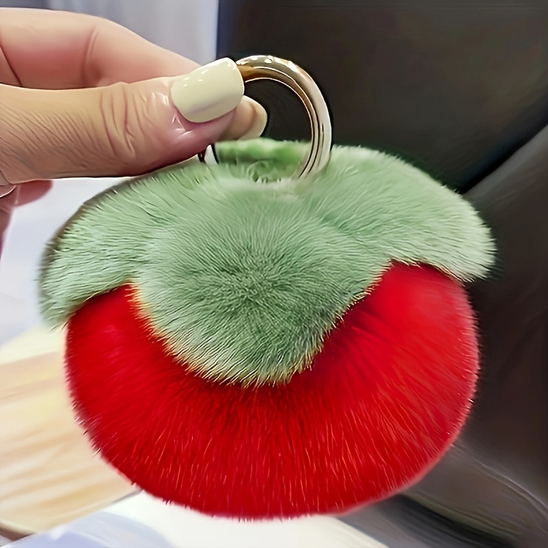 Cute Fluffy Artificial Rabbit Fur Ball Pompom Leaf Keychain, Cherry Key Chain Handbag Pendant Car Key Chain Key Ring Car Interior Accessories,Temu