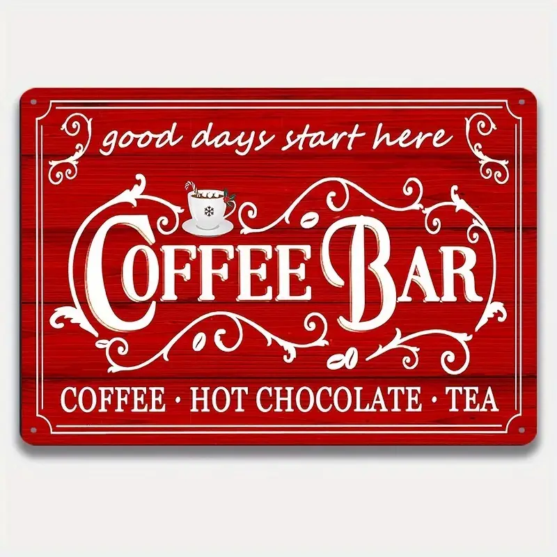Vintage Coffee Bar Tin Sign, Kitchen Coffee Bar Wall Decor