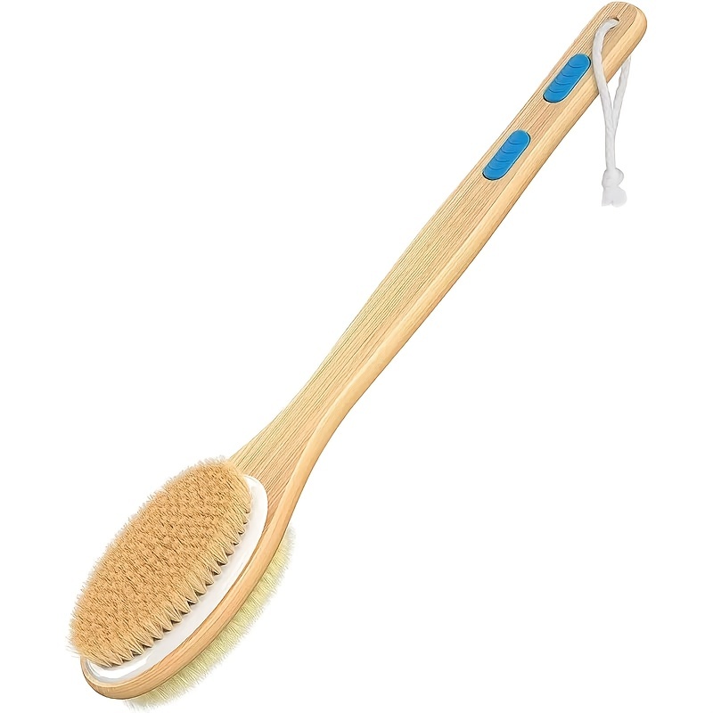 

1 Pcs Shower Brush With Soft And Stiff Bristles Dual-sided Long Handle Back Scrubber Body Wet Dry Brushing 17.1in/2.4in 0.56lb