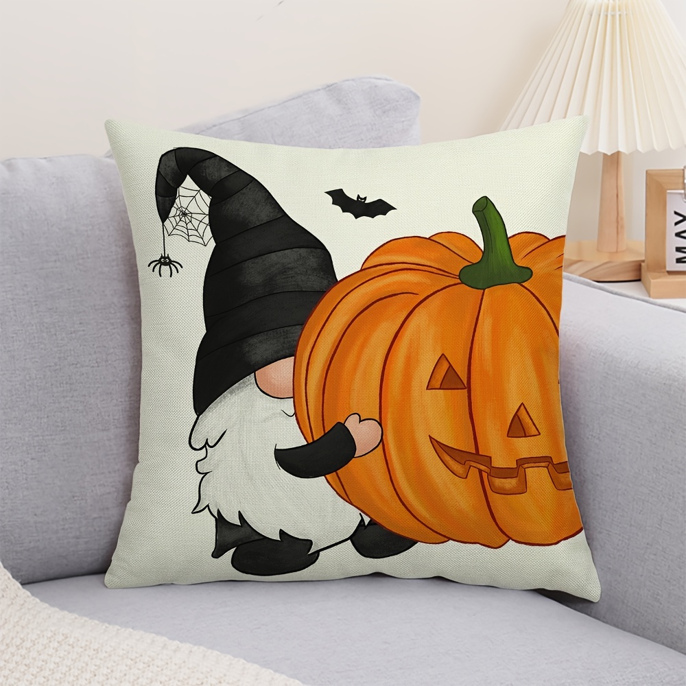 Linen Halloween Decorative Throw Pillow Case Pumpkin Gnome - Temu