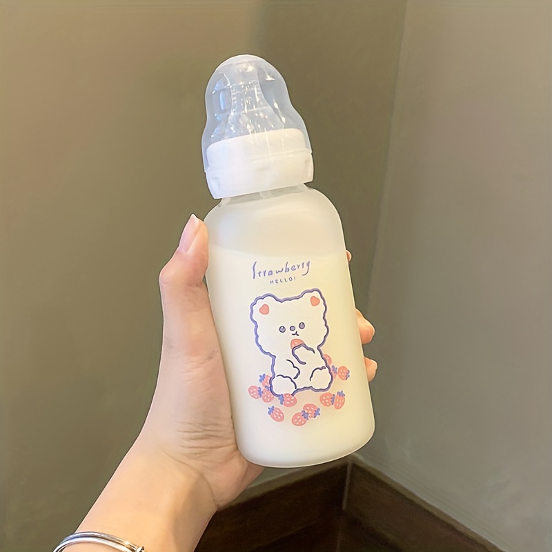 Cute Strawberry Glass Water Bottle With Straw Portable Leakproof