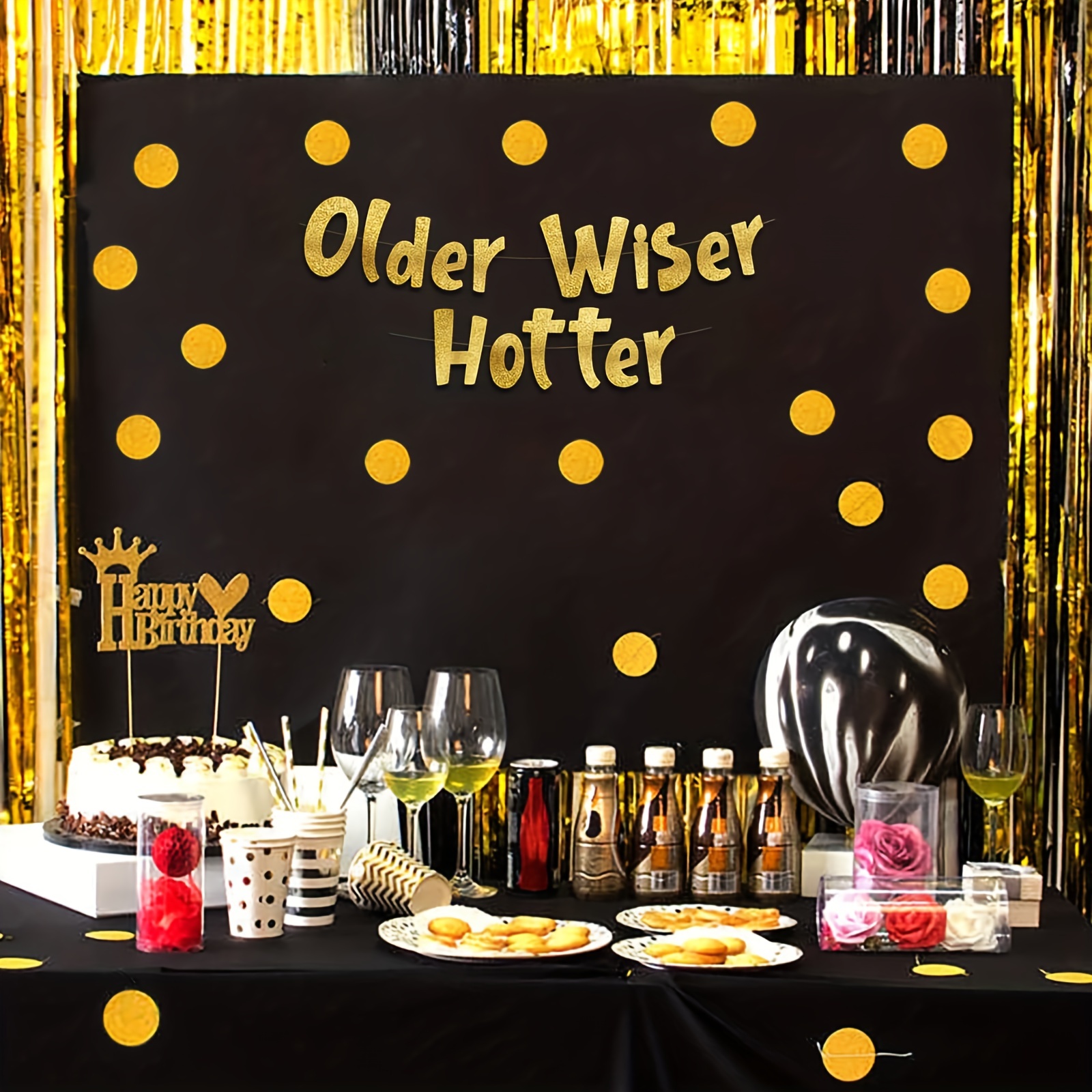 Xiliconie Older Wiser Hotter Glitter Banner Gold Cake Decorations