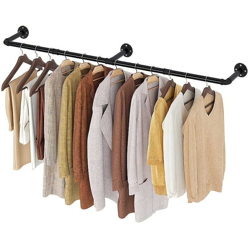 

Triple Base Wall Mounted Garment Hanging Storage Rack - Heavy Duty For Home & Retail Display In Bedroom, Living Room, Laundry & Balcony