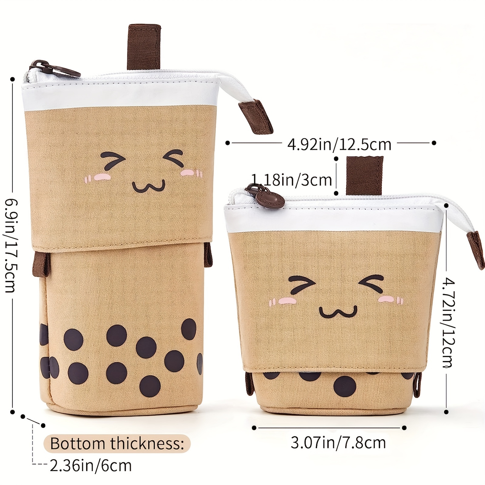 Kawaii Pencil Case With Boba Smile Face Telescopic Standing Pencil Bag Pouch  Cute Pencil Holder Office Products