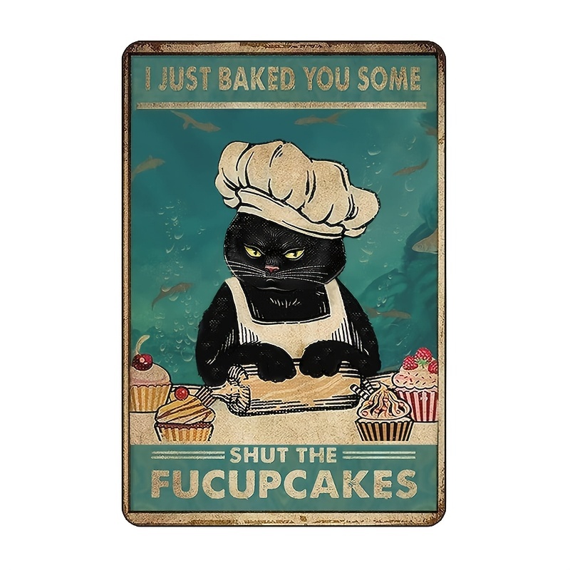 Metal Tin Sign,, Funny Cat Metal Tin Signs Vintage Kitty Kitchen Sign ...