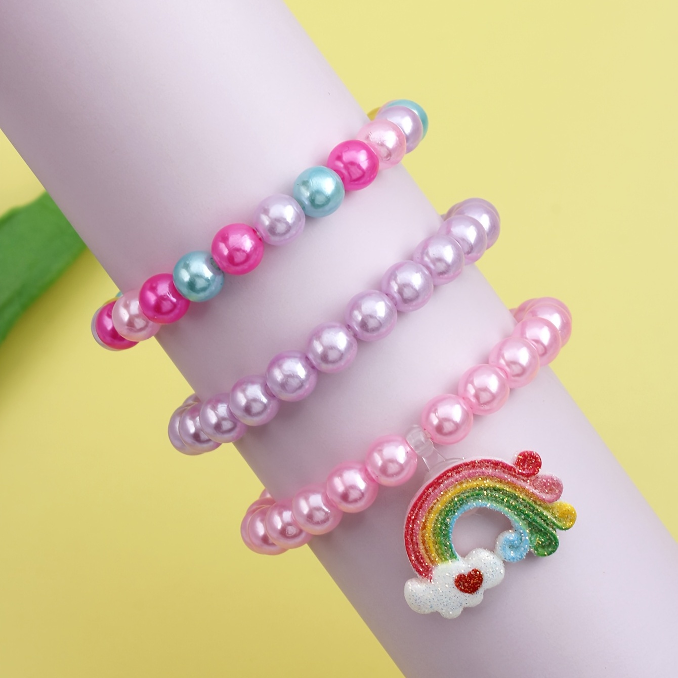 Pulseras coloridas para niñas, pulseras de joyería de arcoíris
