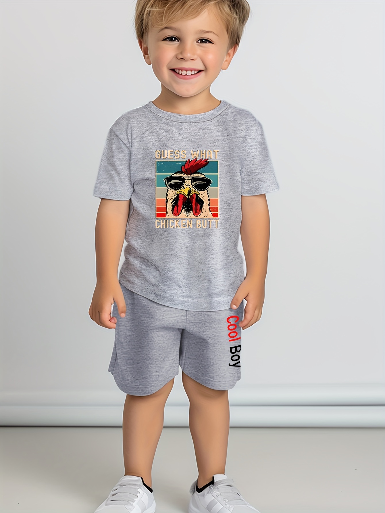 2-piece Kid Boy Animal Print Short-sleeve Tee and Elasticized Elasticized Shorts Set
