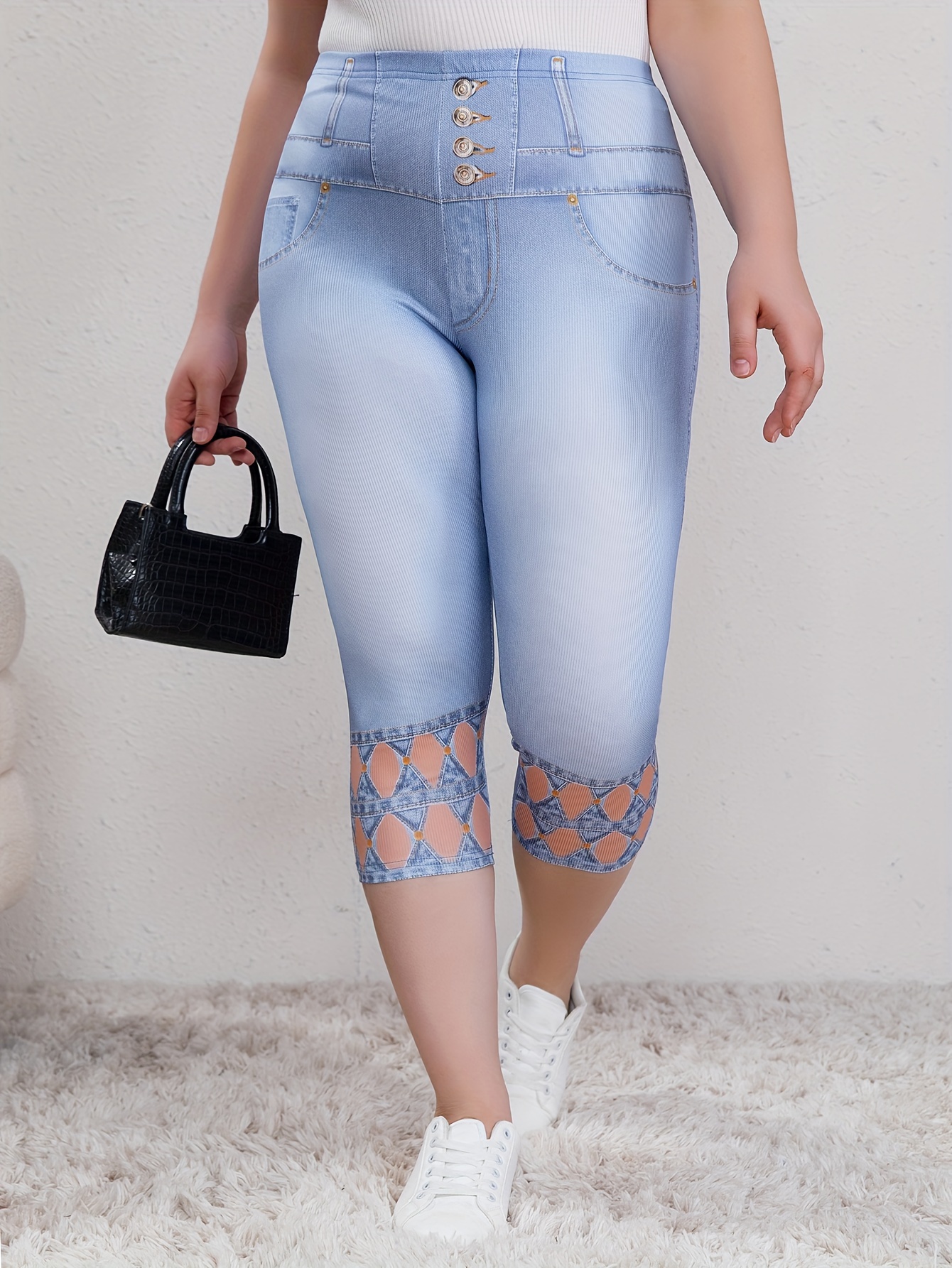 Plus Size Casual Capri Leggings Leggings Capri Skinny de - Temu