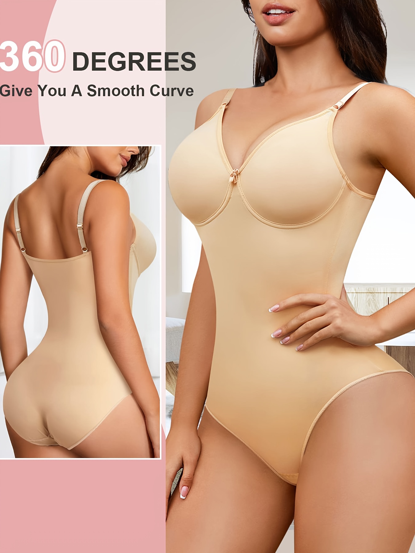 V Neck Shaping Bodysuit, Simple & Soft Tummy Control Slimmer Body Shaper,  Women's Underwear & Shapewear