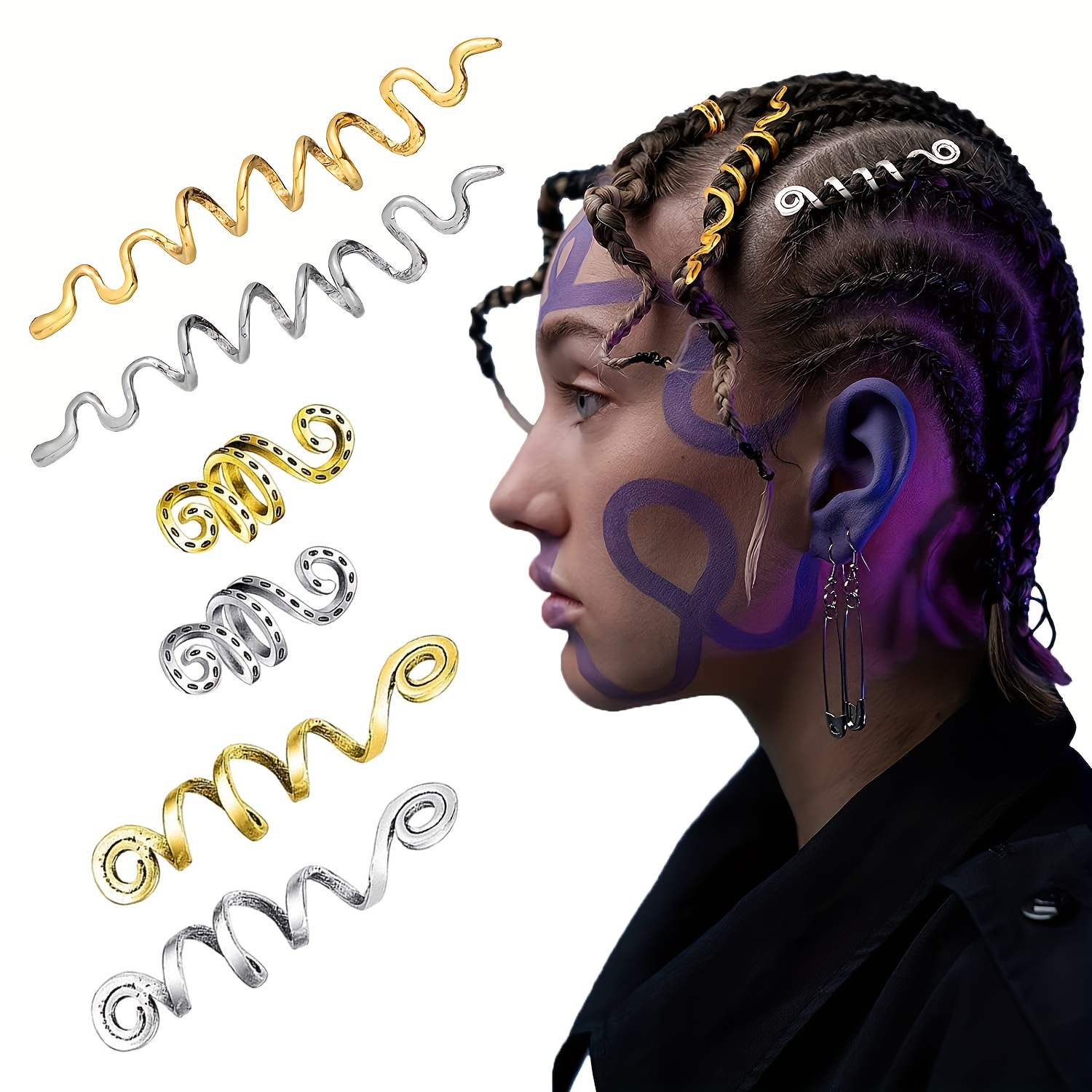 6 Pcs Braid Hair Accessories Celtic Hair Jewelry Alloy Dreadlock Accessories  Loc Jewelry Hair Braid Coil Jewel Hair Cuffs Snake Hair Clips for Women and  Girls (Multiple Styles)by Scheam 