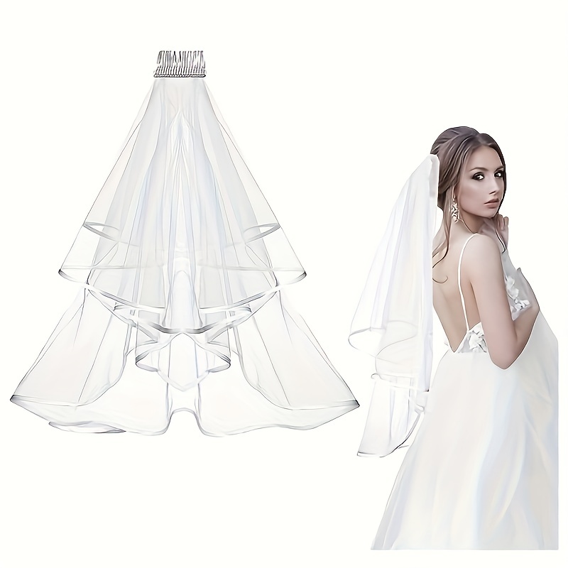 1pc 2-tier Bridal Veil With Hair Comb