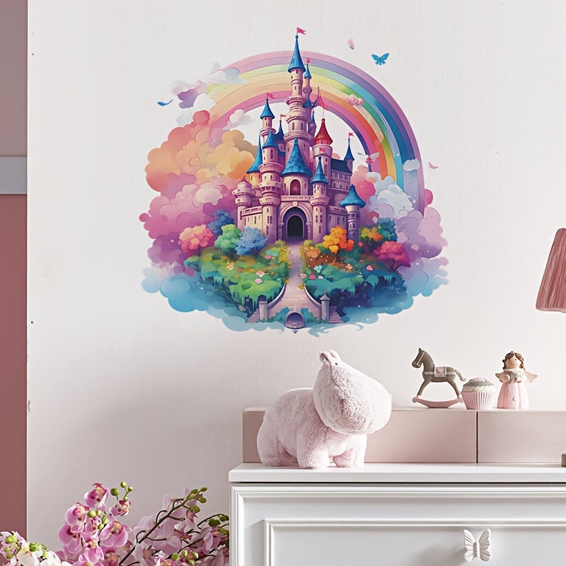 

Castle Wall Stickers Cartoon Painted Rainbow Clouds Bridge Wall Decals, Removable Vine Home Decor Art For Girls Bedroom Living Room Sofa Backdrop Tv