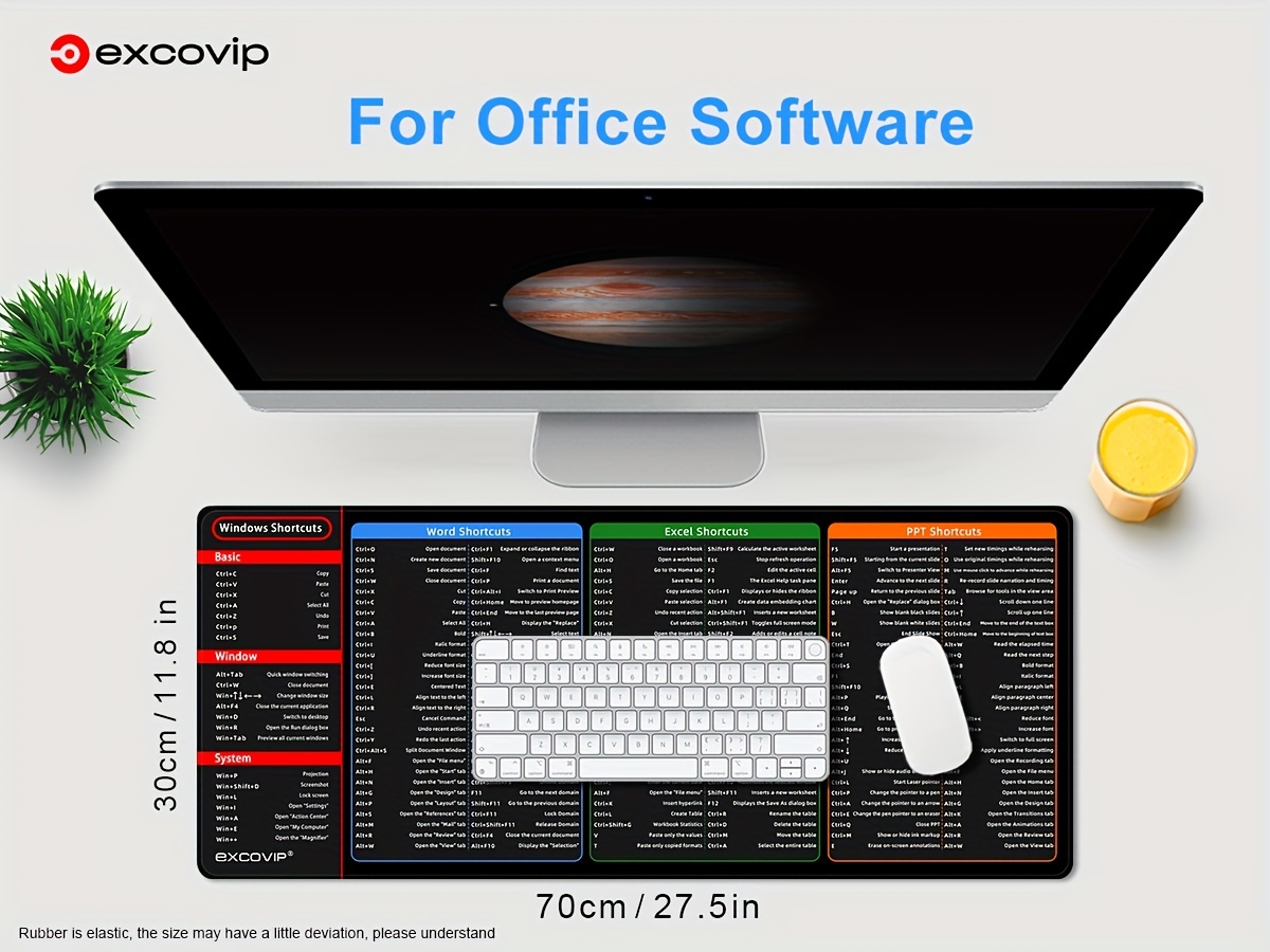 1 pièce tapis de souris clavier de raccourci d'ordinateur Simple, petite  taille avec logiciel de bureau Office Word Excel raccourcis Ppt, 21x2  6cm/8.27x10.24in, Mode en ligne