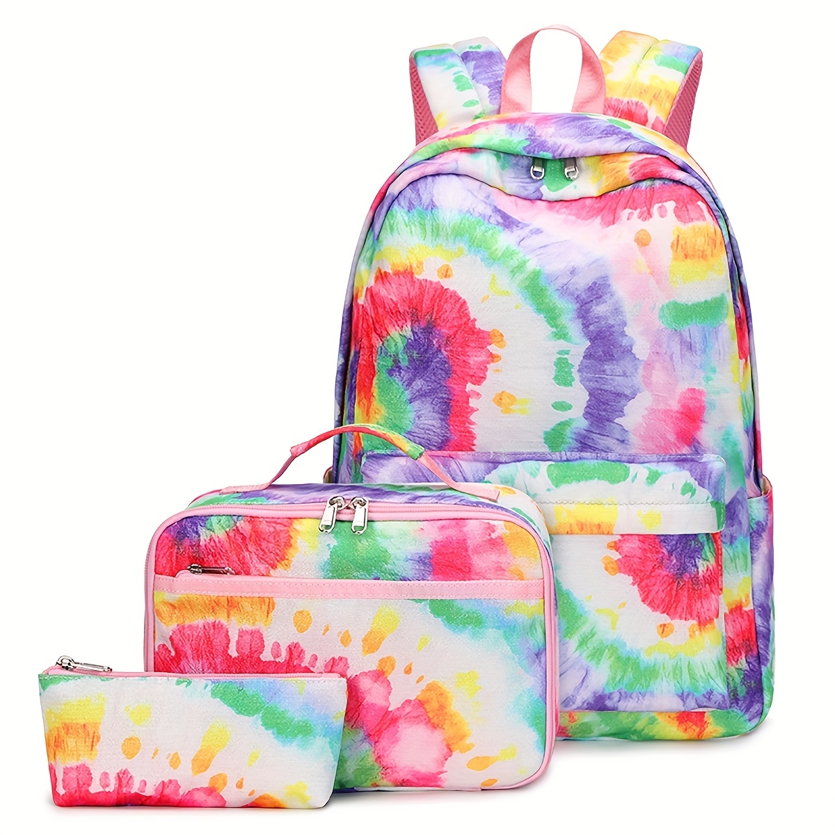 Girl's Backpack, Rainbow Gradient Schoolbag Starry Sky Unicorn Bookbag with  Lunch Pack Pencil Case 3-Piece Set (D) 