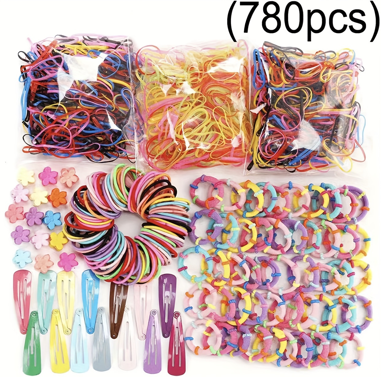780PCS Girls Hair Accessories, Elastic Hair Ties, Simple Hairpins, Ponytail Holders Rubber Hair Bands, For Birthday (Halloween, Christmas, Thanksgiving Gift