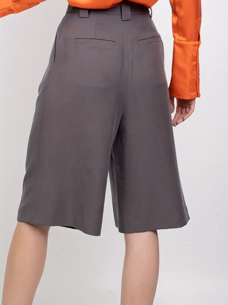 Ruched Knee Length Suit Shorts Solid Wide Leg Pleat Front - Temu