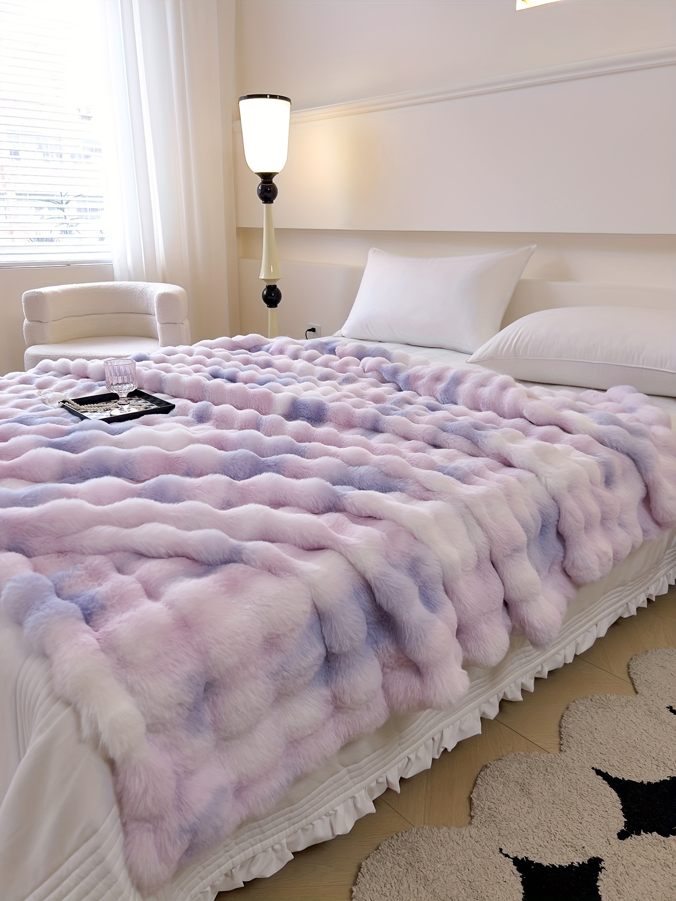 1pc tie dye   rabbit fur blanket shaggy short plush blanket soft fluffy bed blanket sofa blanket nap blanket throw blanket details 2