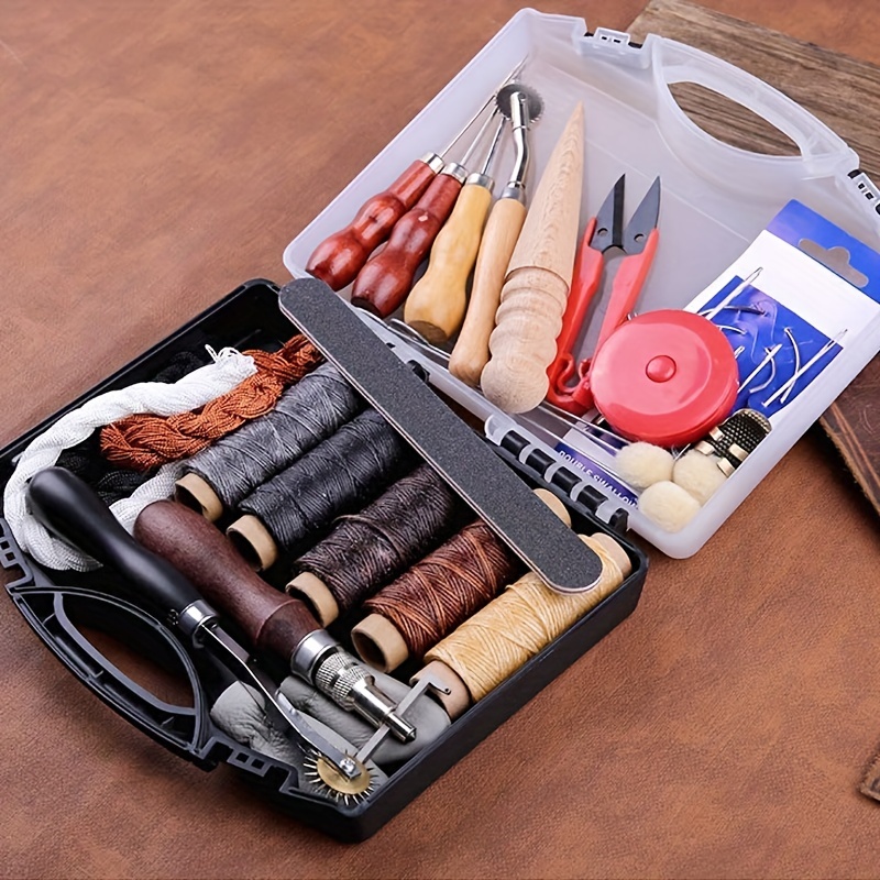 18Pcs Kit d'outils de travail de couture en cuir Outils d'artisanat en cuir  Parfait pour la coupe de poinçonnage couture artisanat en cuir