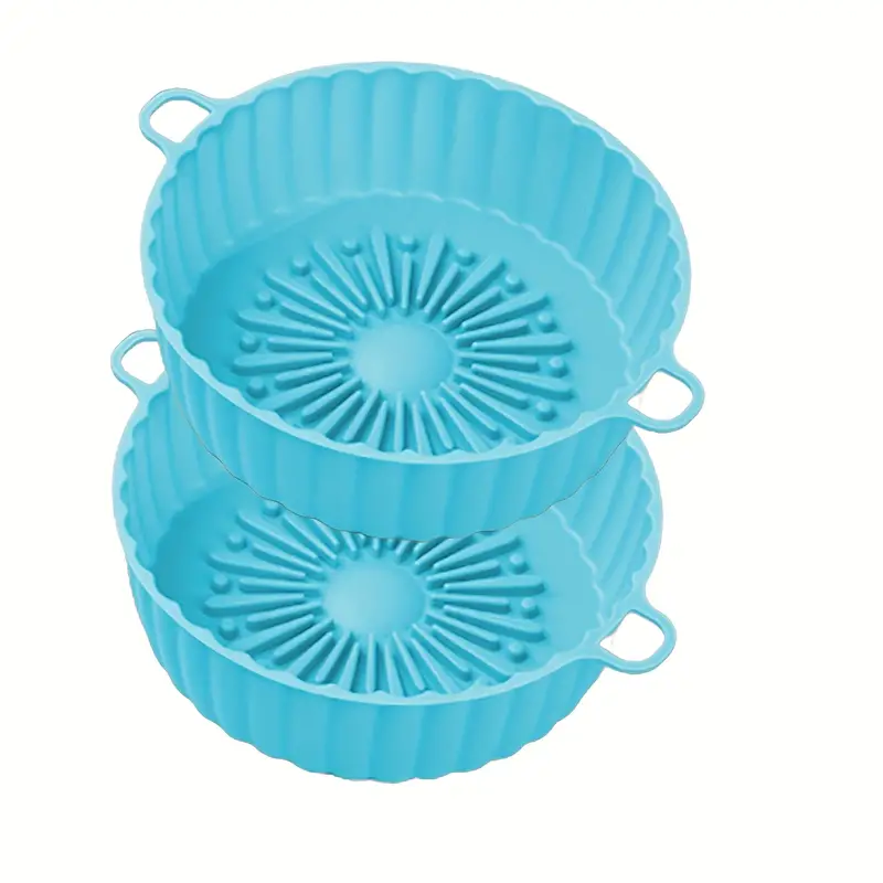 2pcs air fryer silicone liners 6 5 inch reusable food grade silicone air fryer baking pan basket accessories replaces flammable disposable parchment paper details 1