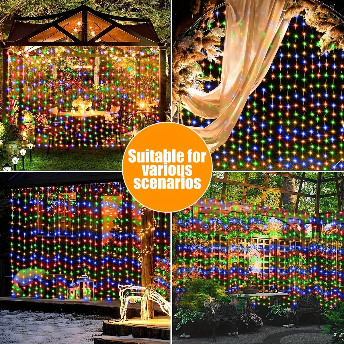 Rideau Lumineux Solaire d'Extérieur de Jardin 3M*3M 300 LED