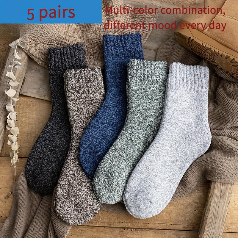 5 pares Calcetines de lana para hombre - Calcetines de lana cálidos de  invierno Calcetines de punto grueso Calcetines de senderismo