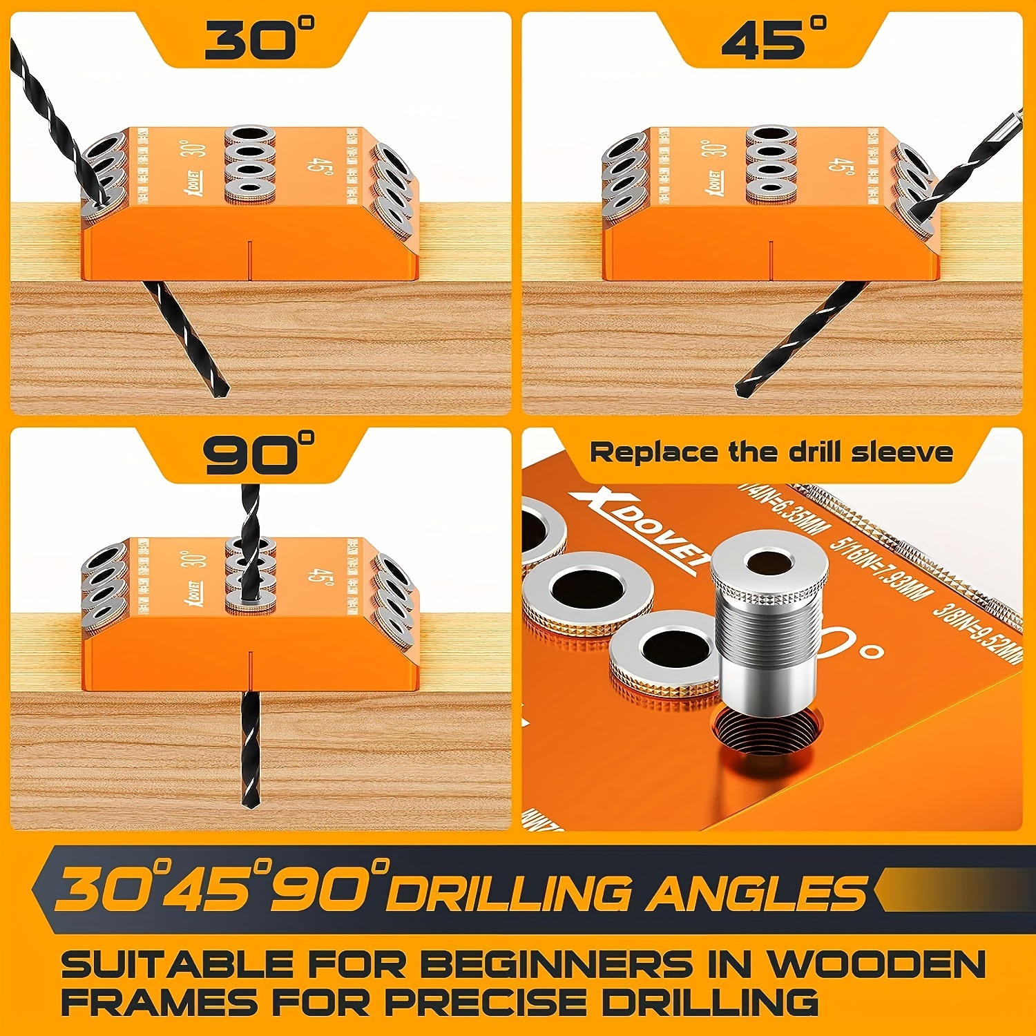 30/45/90 Degrees Angle 4 Sizes Drill Jig Bevel - Temu