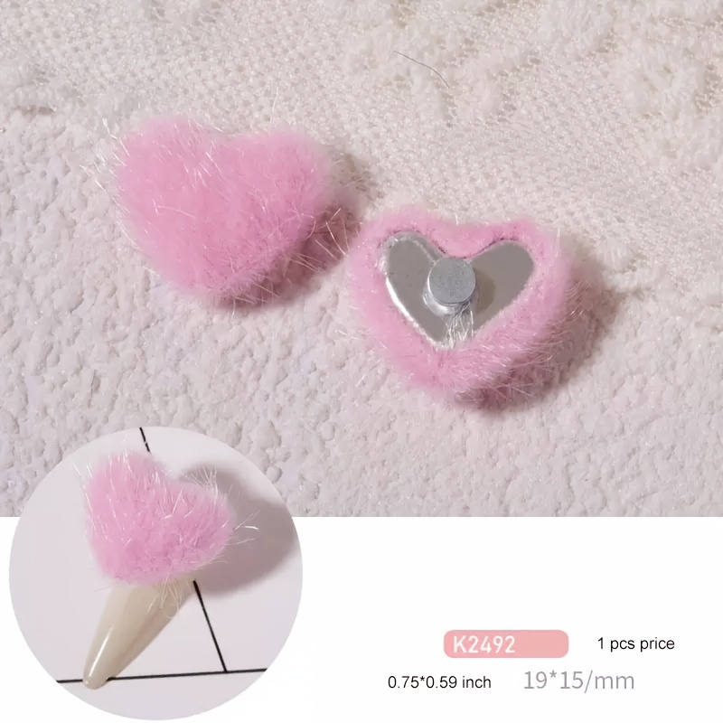 Heart-shaped Nail Plush Ball for Valentine's Day- 30Pcs Detachable Nail Art  Fluffy Pom Balls for Valentine's Day Gift, 3D Magnetic Pom Poms for Nails
